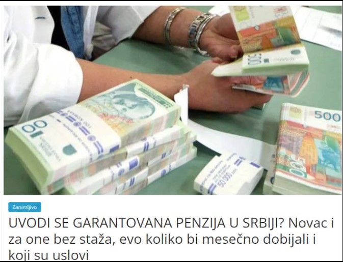 UVODI SE GARANTOVANA PENZIJA U SRBIJI Novac i za one bez staža evo